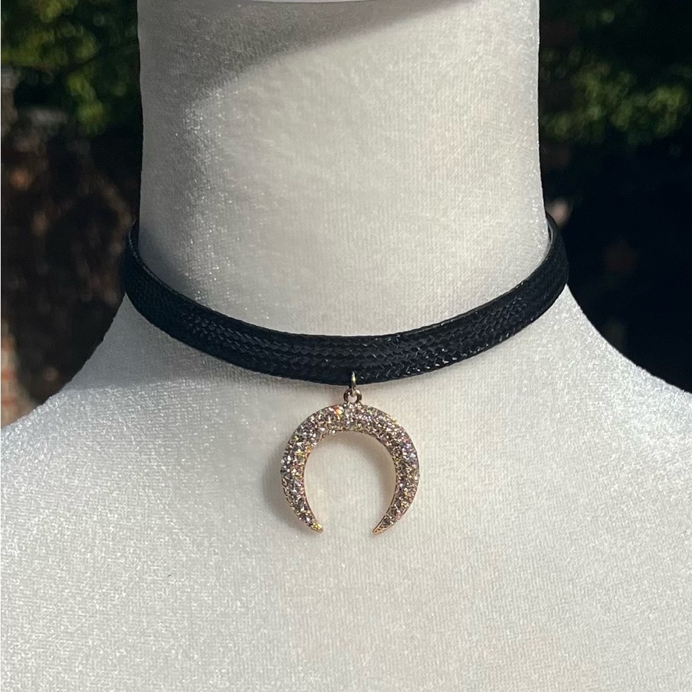 Soft Surroundings Black Choker with Gold Sparkling Crescent